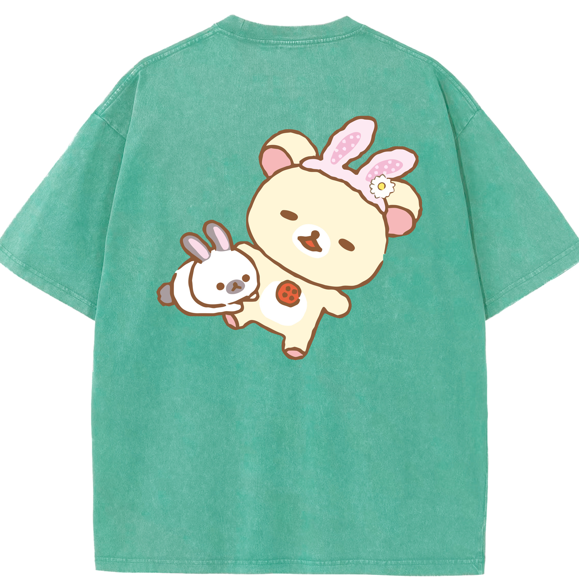 （画像用） リラックマ リラックマ キイロイトリ Rilakkuma Korilakkuma Kiiroitori 綿100% ヴィンテージ風 半袖Tシャツ（背面プリント）